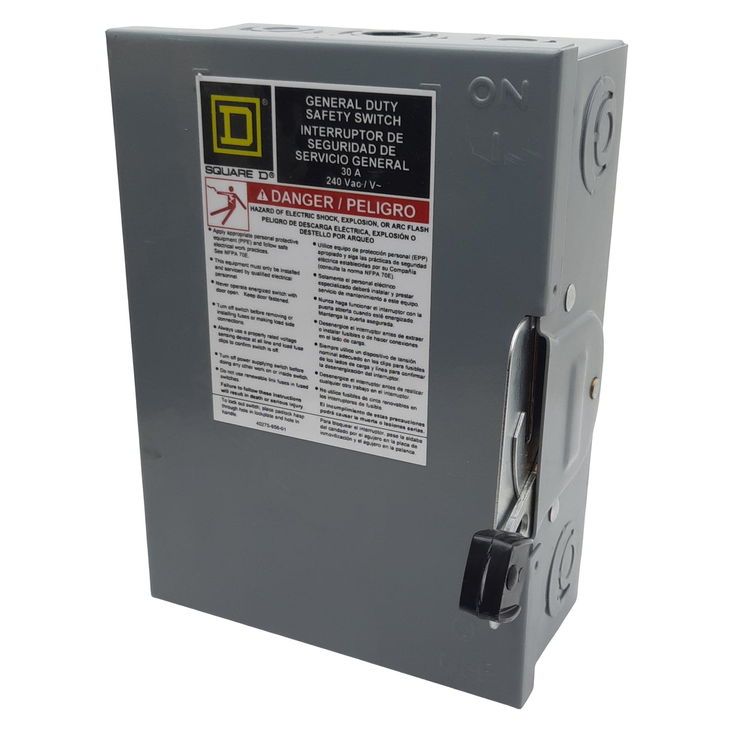 Used Square-D D321N General Duty Safety Switch, 3-Pole 3PH, 30A 240VAC, H/K/R Fuse