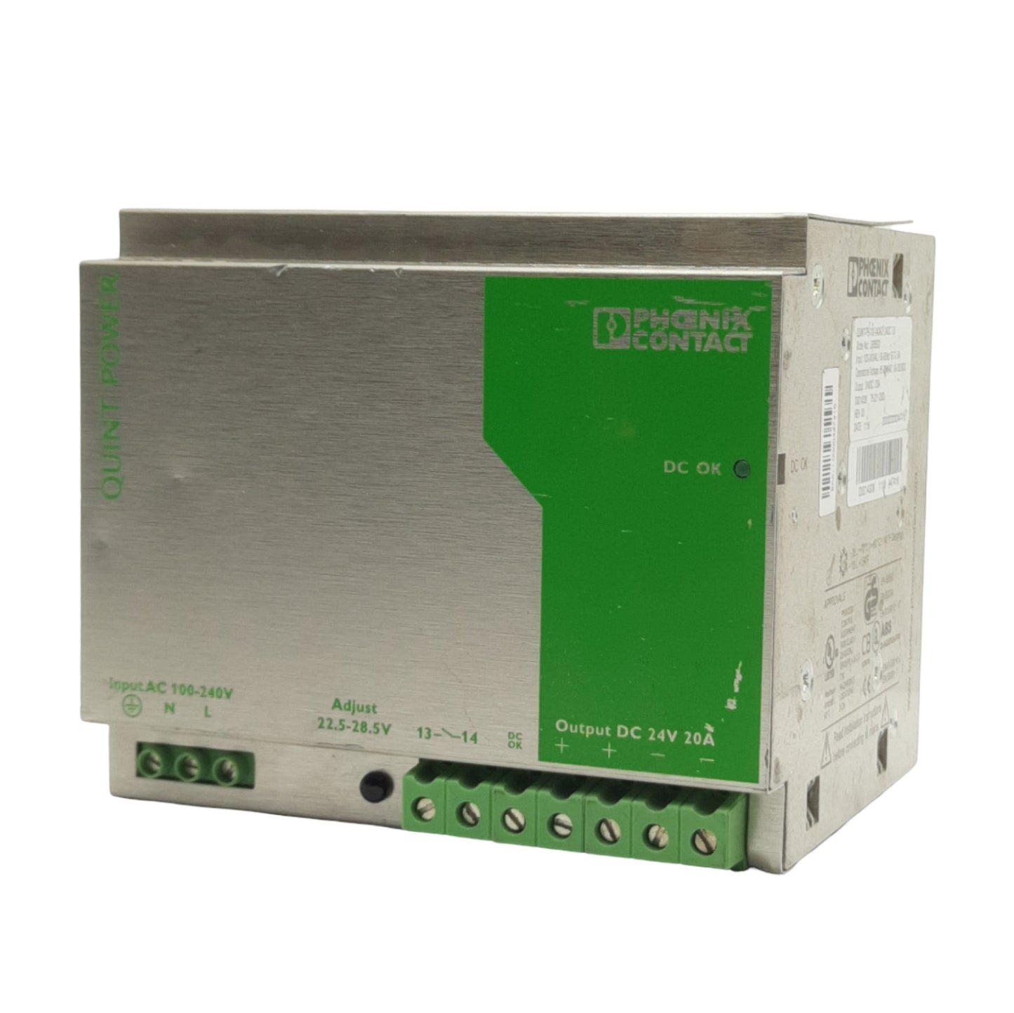 Used Phoenix Contact QUINT-PS-100-240AC/24DC/20 Power Supply 100-240VAC In, 24VDC Out