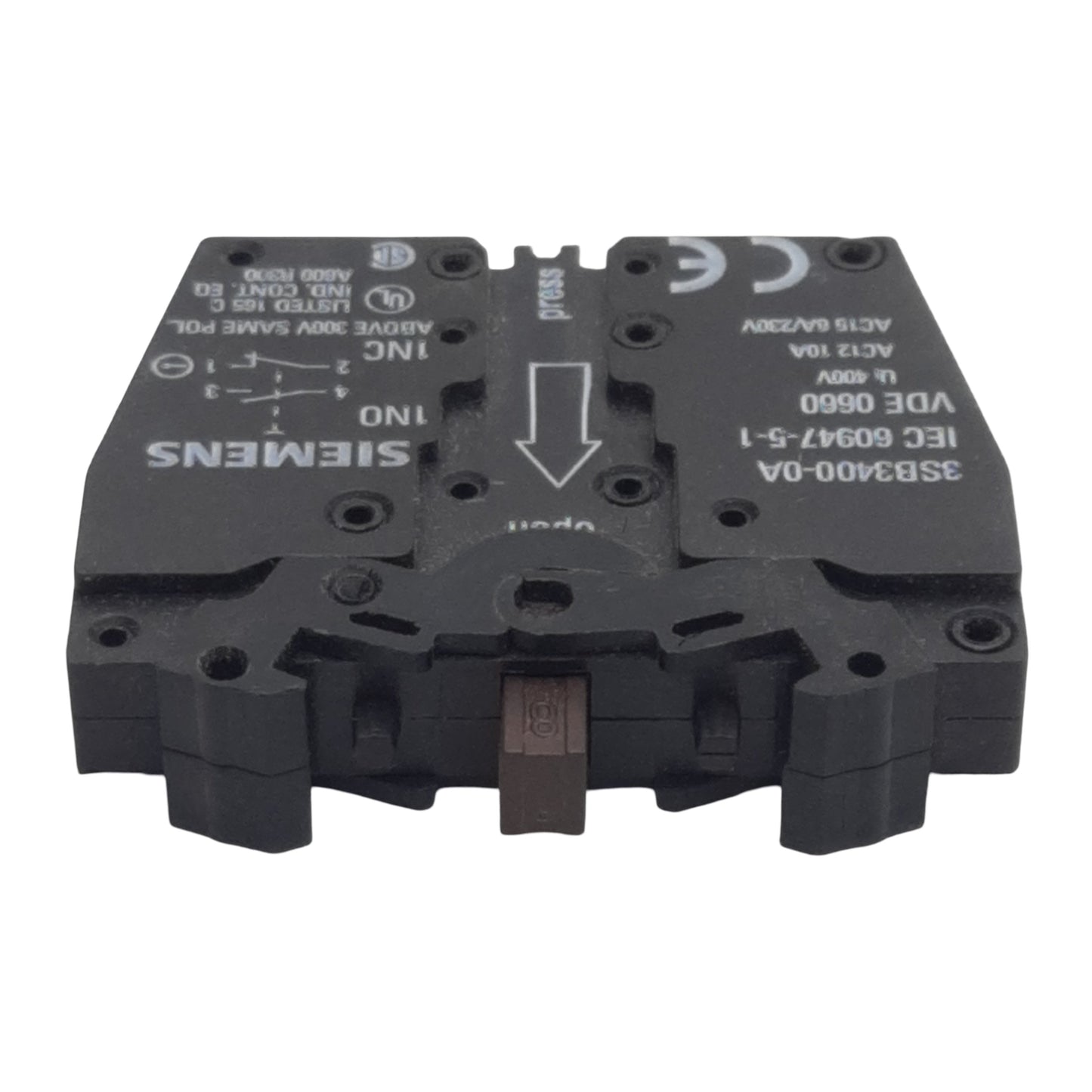 Used Siemens 3SB3400-0A Pushbutton Contact Block 1NO+1NC, 10A 400VAC/VDC, Front Mount