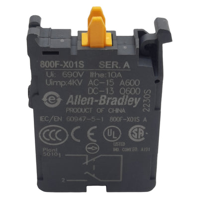 Used Allen Bradley 800F-X01S Pushbutton Contact Block, 1N.C SM, 10A 600VAC, 22mm