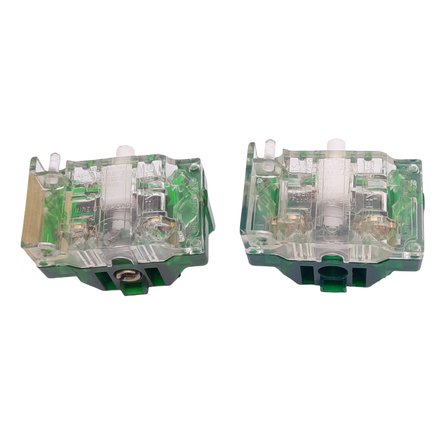 Used Lot of 2 Square D 9001KA2 Contact Blocks for 30mm Button, 1 N.O., 600V 10A Max