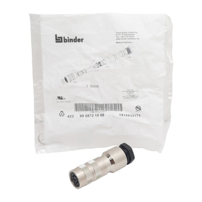 New Binder 99 5872 15 08 Connector, 8-Pin M16 Female x ø10mm Outlet, 5A 60VAC/VDC