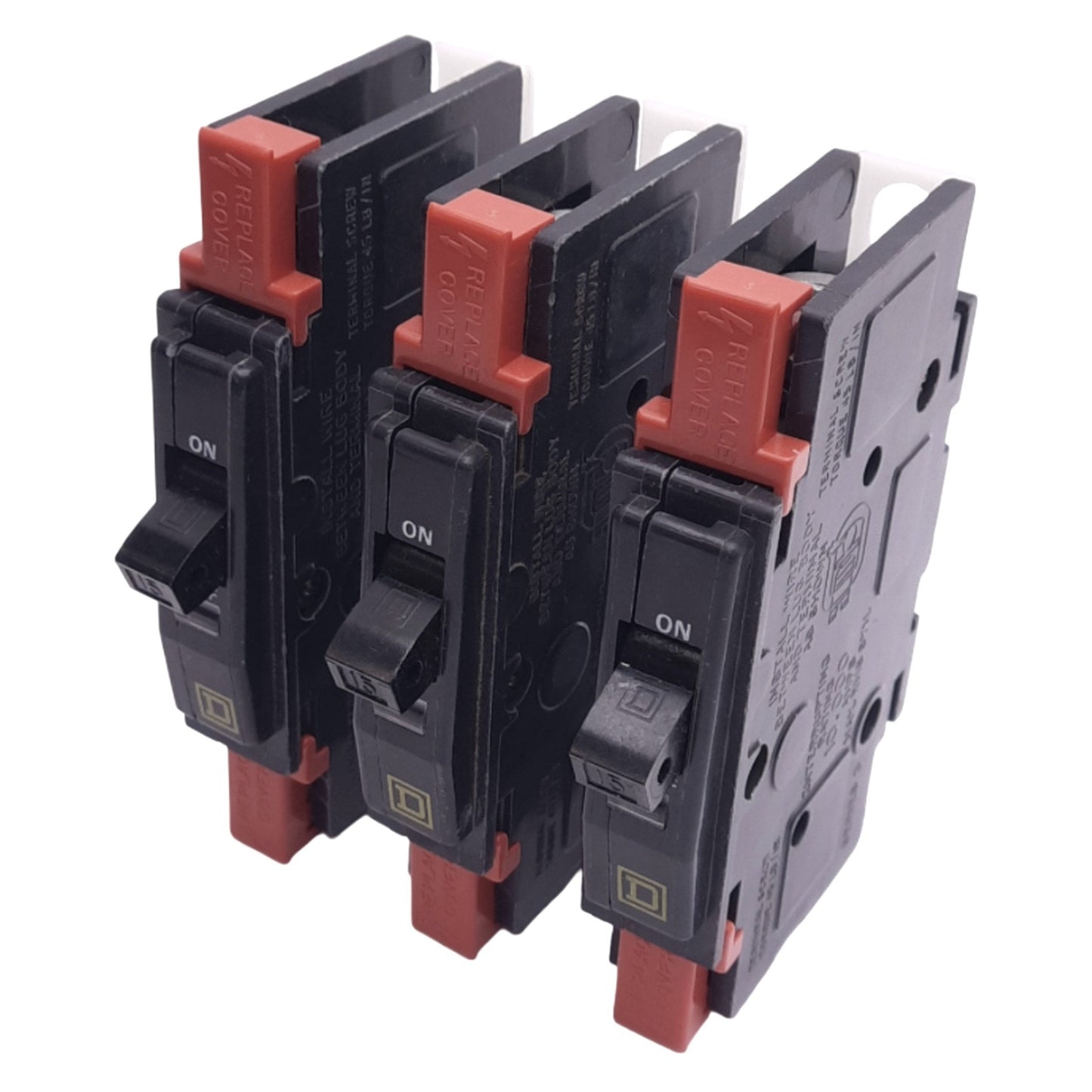 Used Lot of 3 Square D QOU115 Miniature Circuit Breakers, 1-Pole, 15A, 120/240VAC