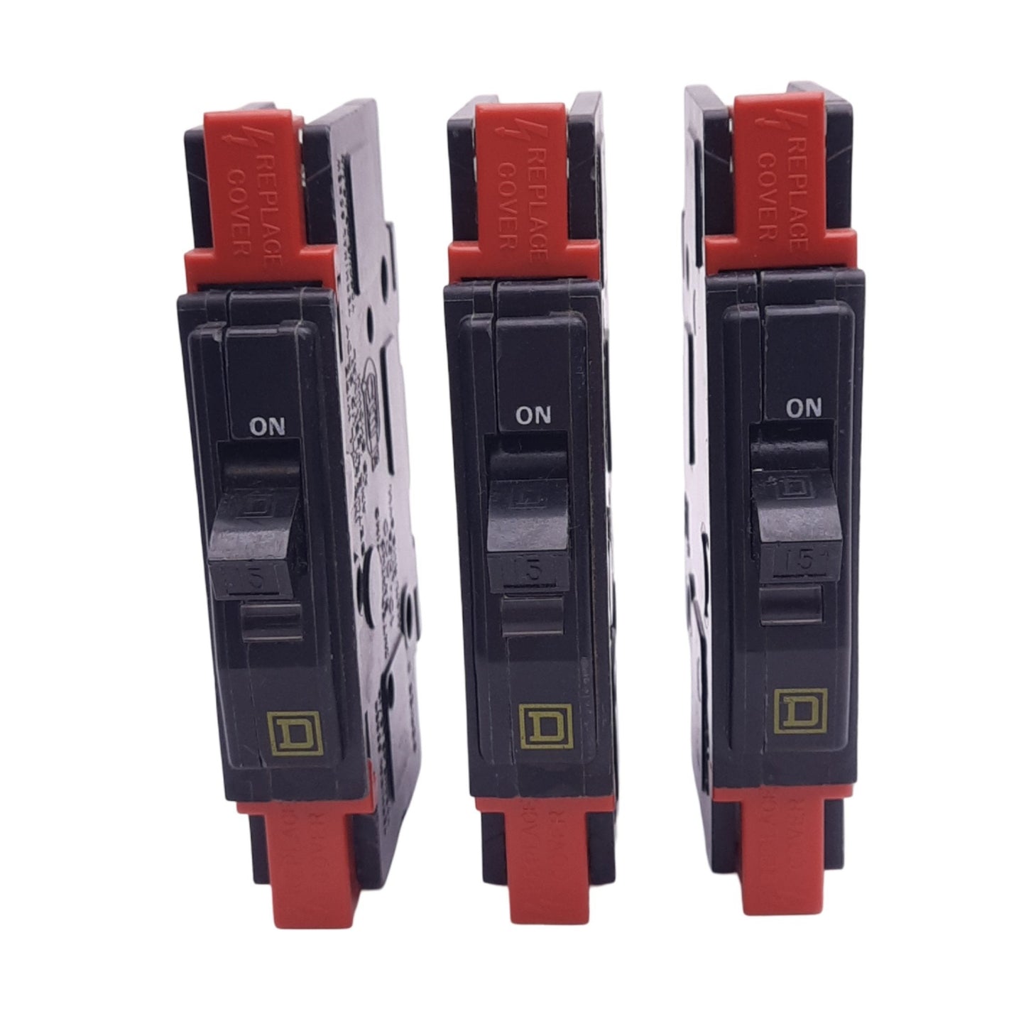 Used Lot of 3 Square D QOU115 Miniature Circuit Breakers, 1-Pole, 15A, 120/240VAC