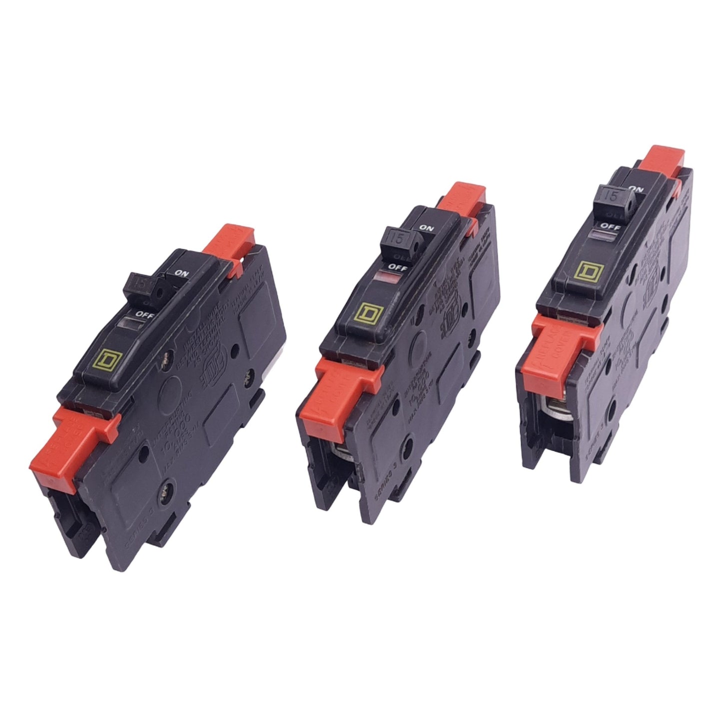 Used Lot of 3 Square D QOU115 Miniature Circuit Breakers, 1-Pole, 15A, 120/240VAC