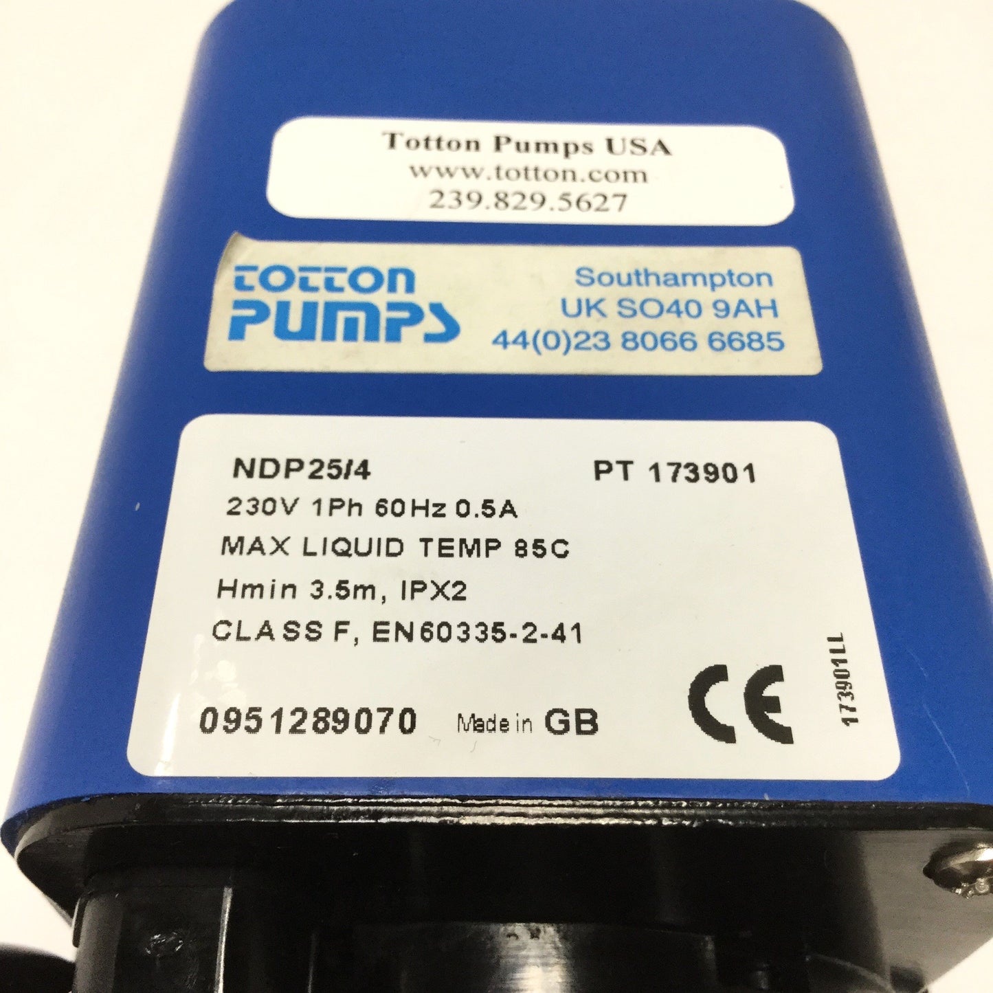 Used Totton NDP 25/4 Magnetically Coupled Centrifugal Pump 25LPM, 230VAC 60Hz 1PH