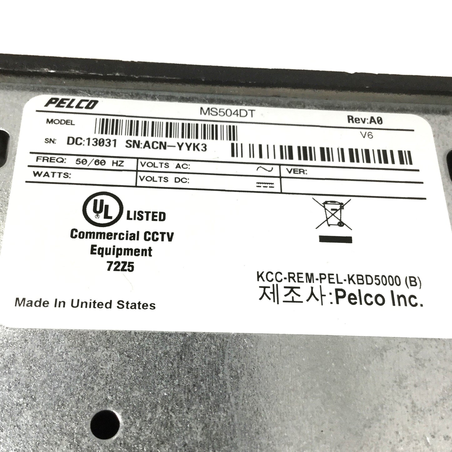 Used Pelco MS504DT Camera Video Switcher 4-Input, BNC, Interlocked Manual Pushbuttons