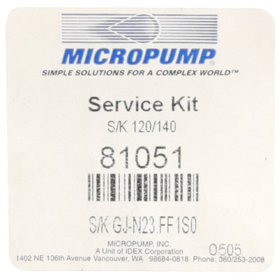 New Micropump/Cole Parmer 81051 Service Kit For S/K 120/140 External Gear Pumps