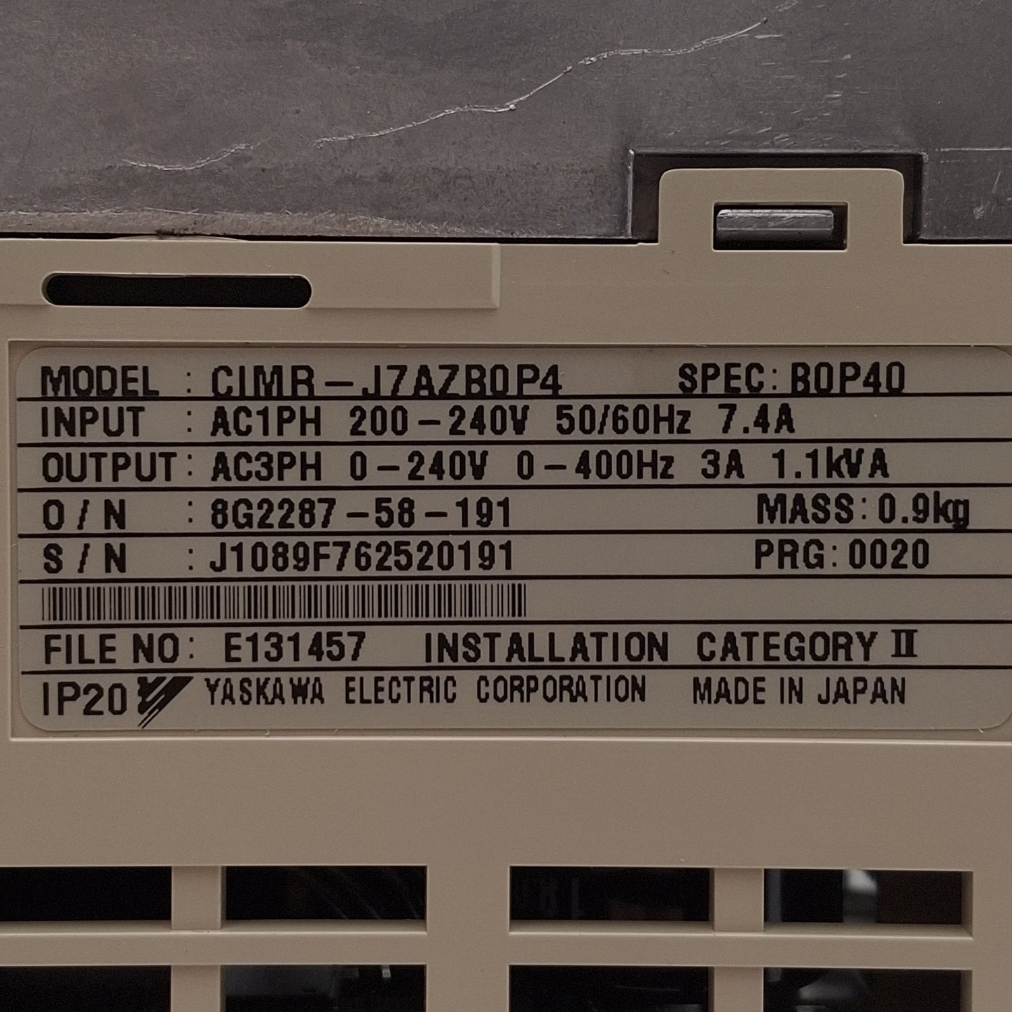 Used Omron CIMR-J7AZB0P4 Varispeed J7 Drive 0.55kW, 1Ø 240VAC In, 3Ø 240VAC Out 400Hz