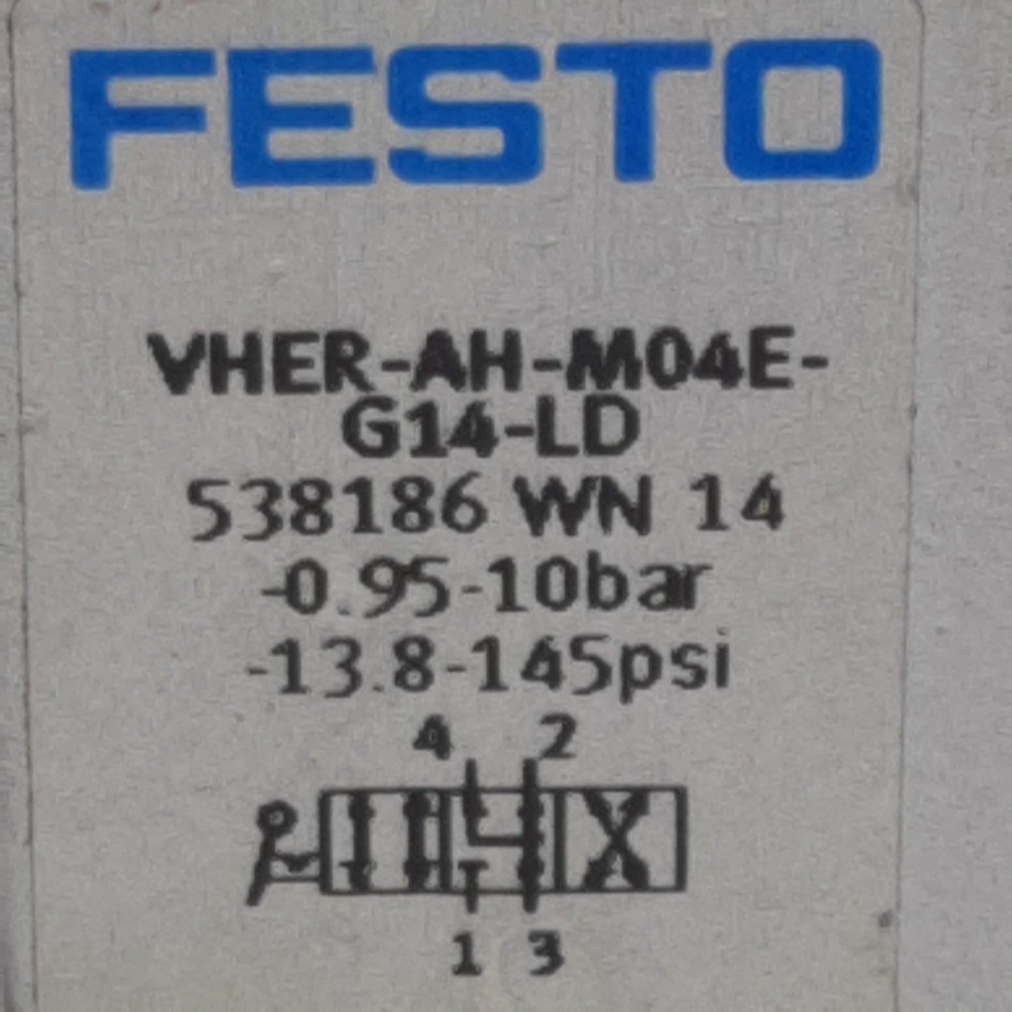 Used Festo 538186 Hand Lever Valve, 4/3-Way Exhausted, G1/4in, 1150l/min, -0.95~10bar
