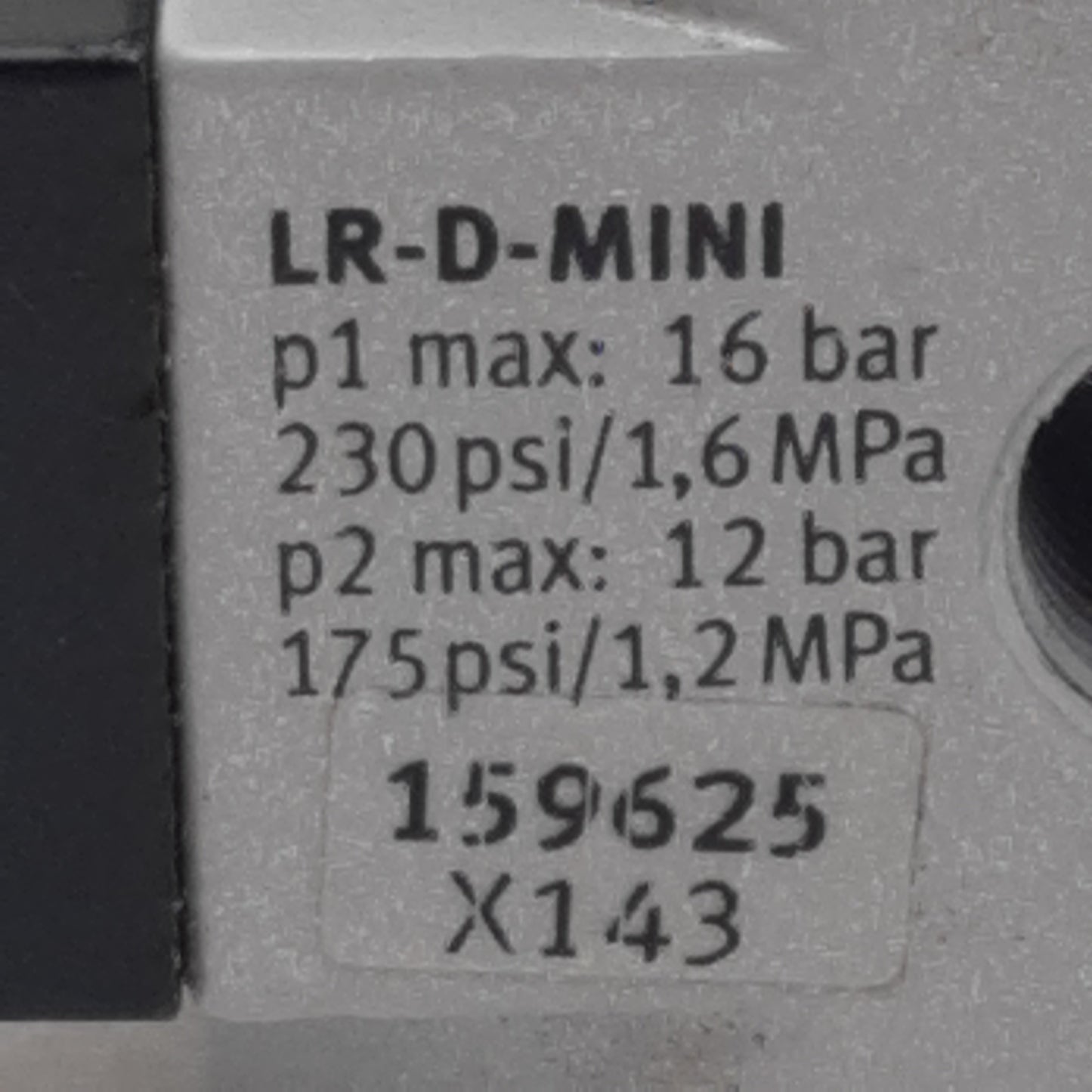 Used Festo LR-D-MINI Pneumatic Valve, G1/4in, 3559.32l/min, 0.5-12bar, 16bar Max