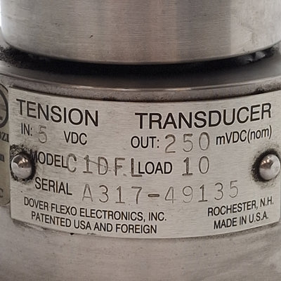 Used Dover Flexo C1DFL Tension Transducer, 10lbs Load, 5VDC Input, 250mVDC Output
