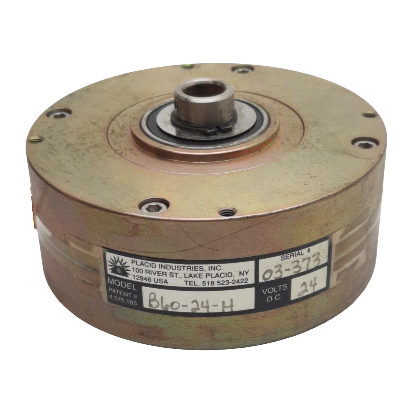 Used Placid B60-24-H Magnetic Particle Brake, 24VDC, ø0.5in Bore, 1~60lb-in, 1800rpm