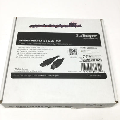 Open box Startech USB3SAB5M Active USB 3.0 USB-A to USB-B Cable M-M, 5m Long, 5Gbps