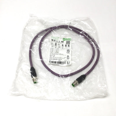 New Murr 7000-44511-7980100 CAT5e Ethernet Cordset M12 4-Pin Male-Male, D-Code, 1m