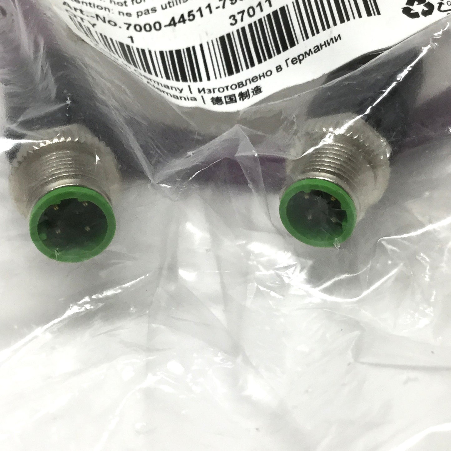New Murr 7000-44511-7980100 CAT5e Ethernet Cordset M12 4-Pin Male-Male, D-Code, 1m