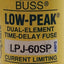 Used Lot of 3 Bussmann LPJ-60SP Dual-Element Time-Delay Fuse, Class J, 60A 600VAC