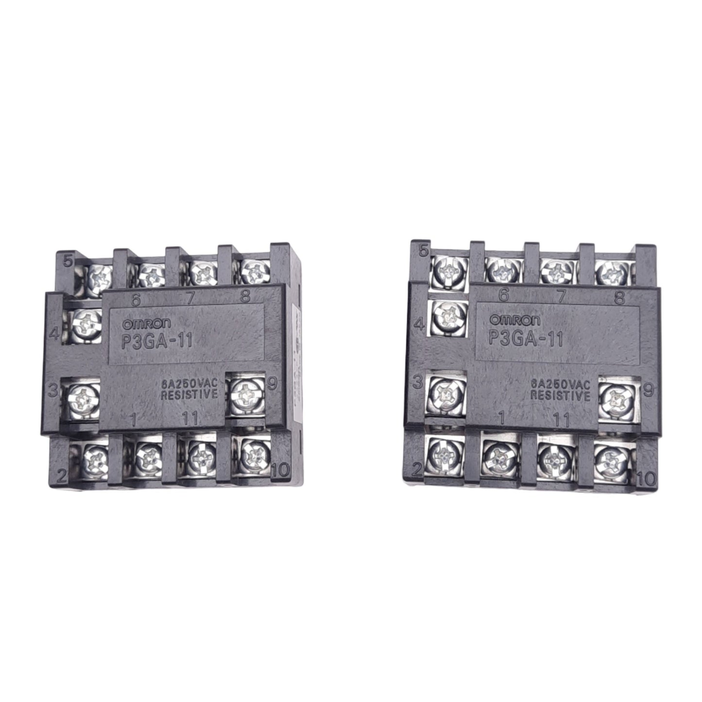 New – Open box Lot of 2 Omron P3GA-11 Relay Sockets, 11-Pin Octal, 250VAC 6A, Back Mounting