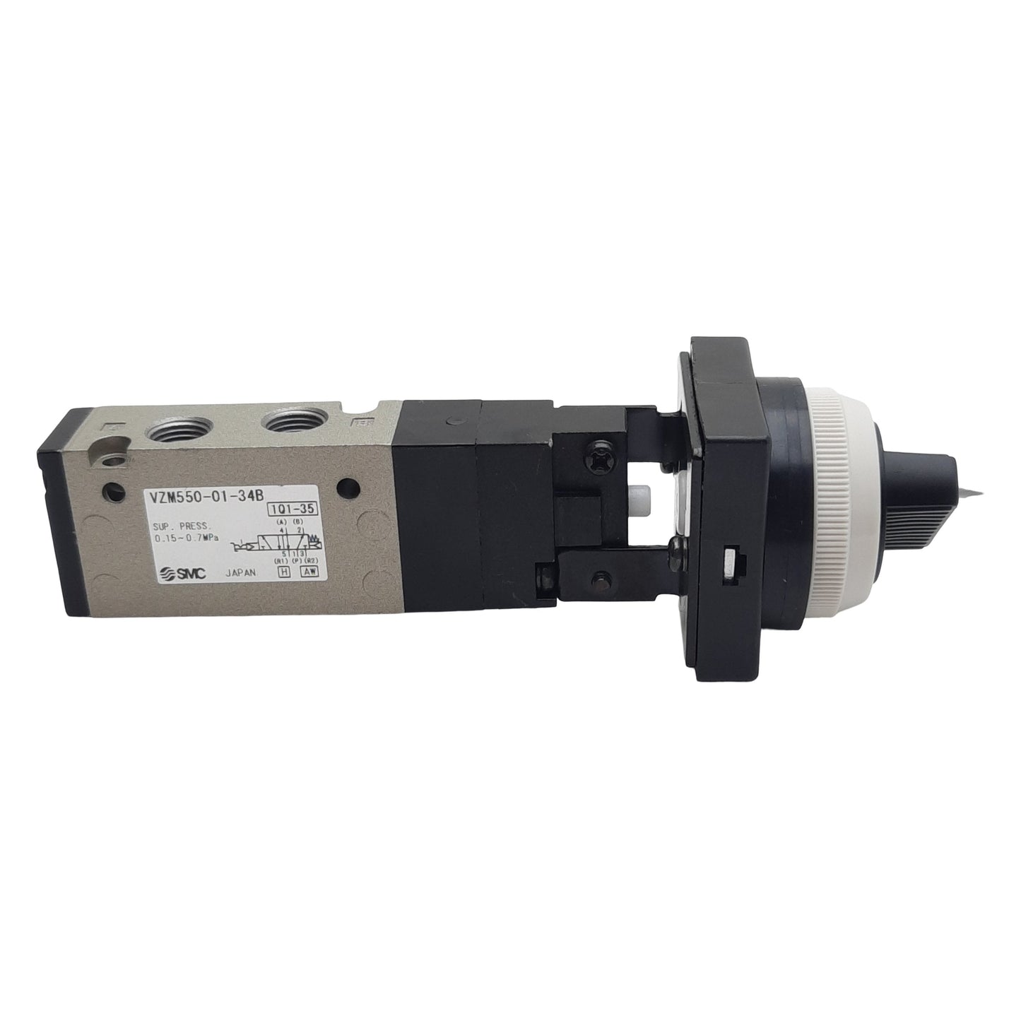Used SMC VZM550-01-34B Pneumatic Valve, Twist Selector, 5/2-Way, Rc1/8in, 0.15-0.7MPa