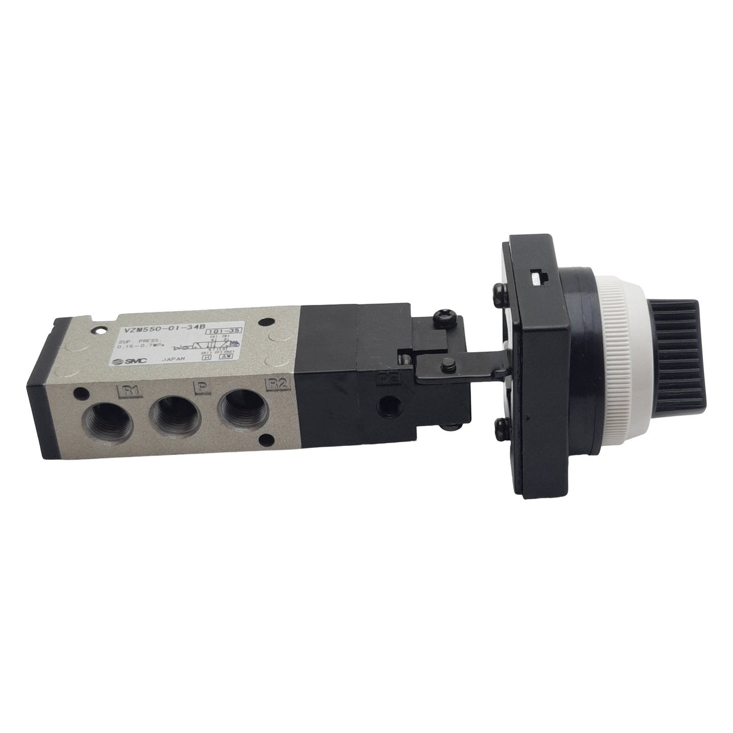 Used SMC VZM550-01-34B Pneumatic Valve, Twist Selector, 5/2-Way, Rc1/8in, 0.15-0.7MPa