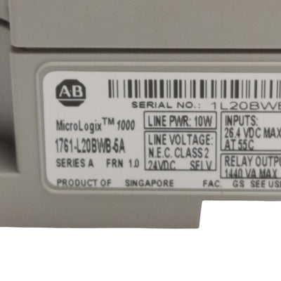 Used Allen Bradley 1761-L20BWB-5A MicroLogix 1000 PLC Controller, *7 OUTPUTS*