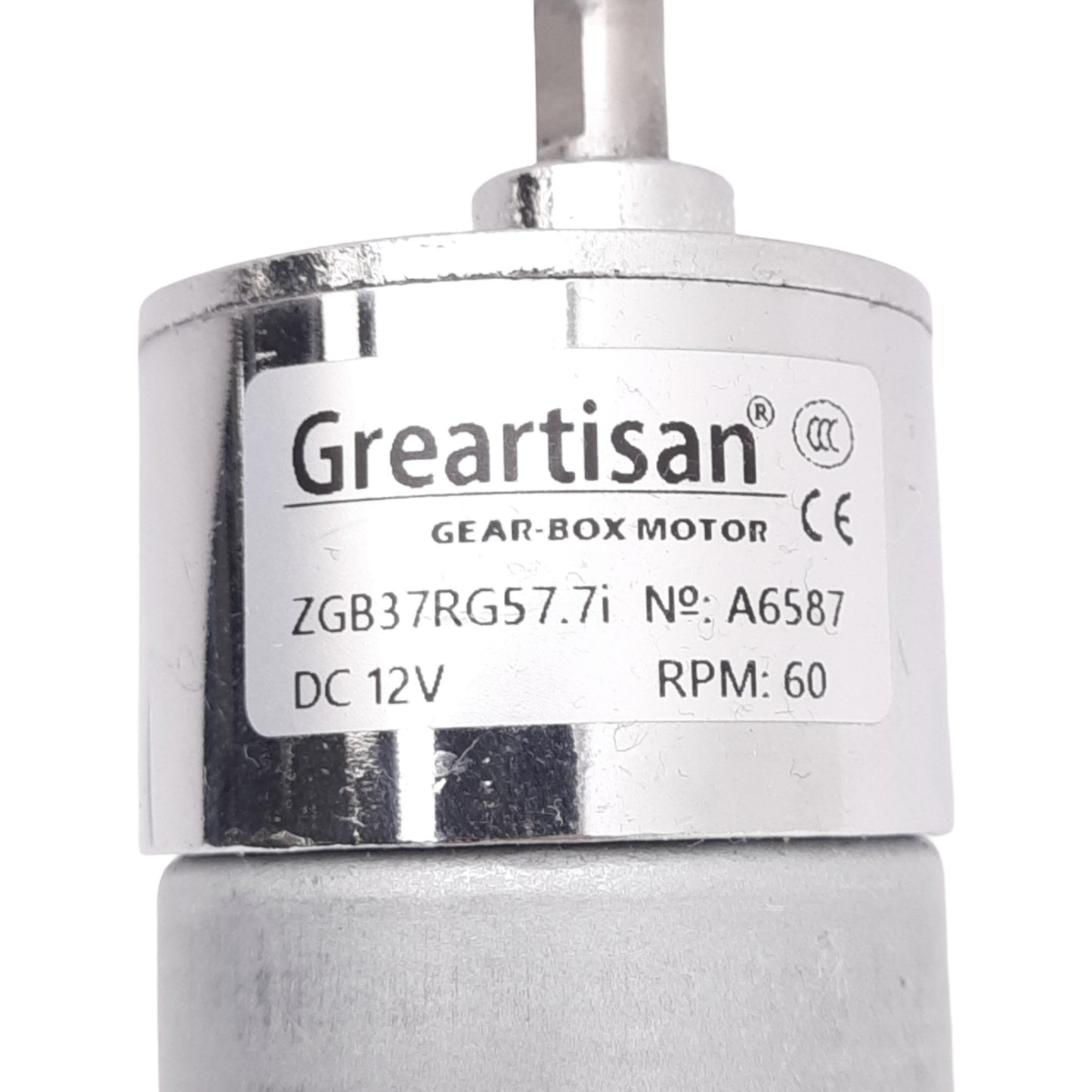 Used Greartisan ZGB37RG57.7i Gear-Box Motor, ø6mm Shaft, ø37mm Body, 60rpm, 12VDC