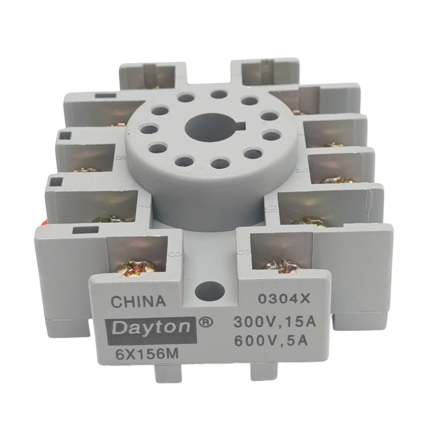 New Dayton 6X156M Relay Socket, 11-Pin Octal, 600V 5A/300V 15A, DIN Rail Mount