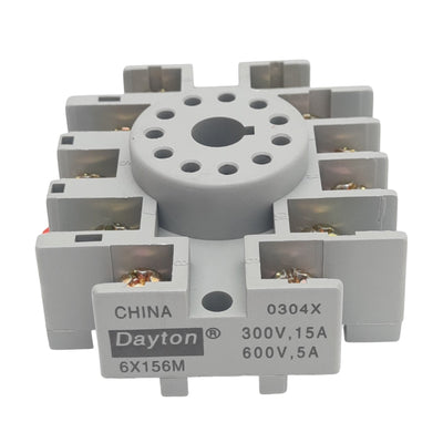 New Dayton 6X156M Relay Socket, 11-Pin Octal, 600V 5A/300V 15A, DIN Rail Mount