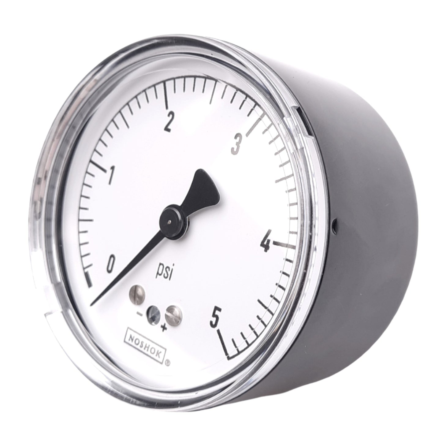 Used NOSHOK 25-210-5-psi-1/4 Pressure Gauge, 0 to 5 psi, 2-1/2in Face, 1/4in NPT