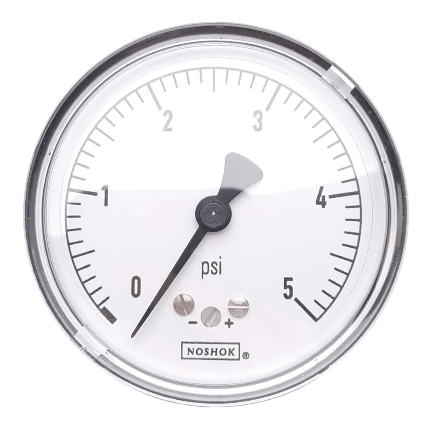Used NOSHOK 25-210-5-psi-1/4 Pressure Gauge, 0 to 5 psi, 2-1/2in Face, 1/4in NPT