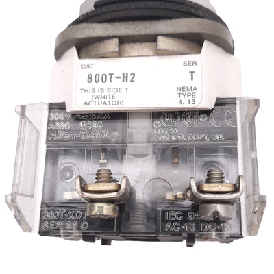 Used Allen Bradley 800T-H2T Maintained Selector Switch, ø30mm, 2 N.O., 600VAC 10A Max