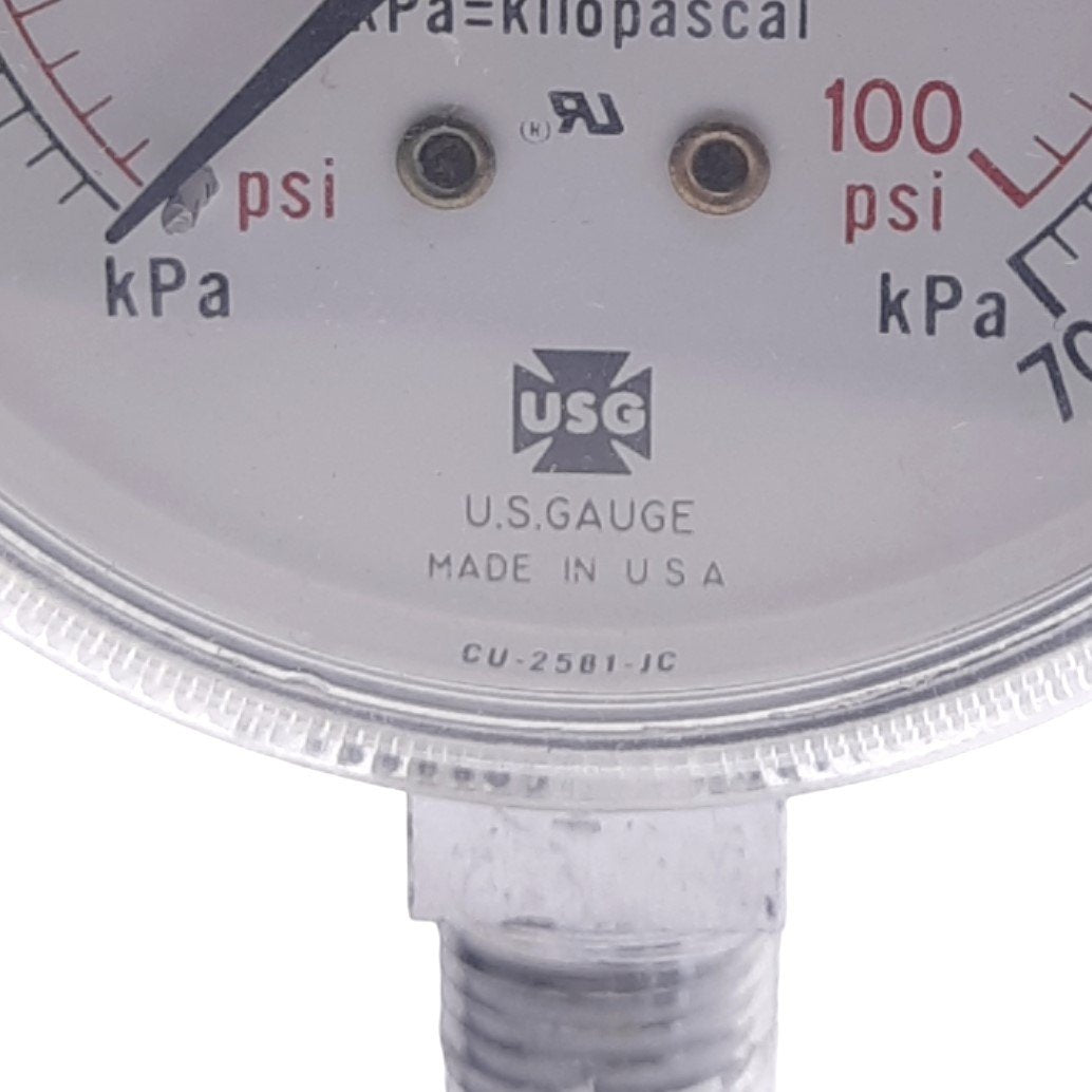 Used AMETEK USG CU-2581-JC Pressure Gauge, 0-100psi, 0-700kPa, 2-1/2" Face, 1/4" NPT