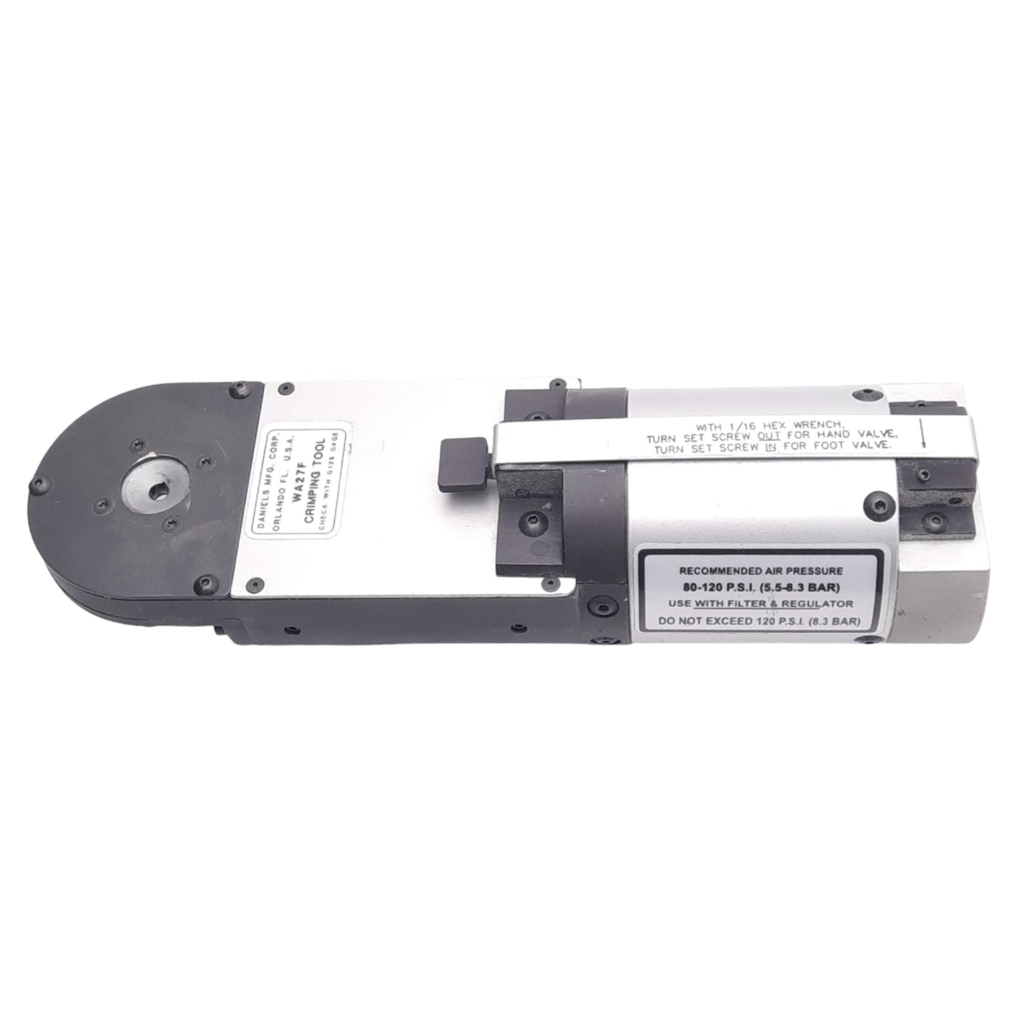 Used DMC Tools WA27F Pneumatic Crimping Tool, 80-120psi, 26-12 AWG, 1/8in NPT