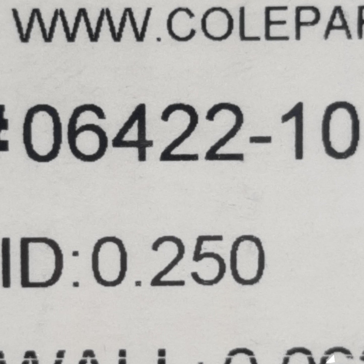 Used Cole Parmer 06422-10 Thermoplastic Tubing, 1/4in ID, 3/8in OD,1/16in, 9ft Length