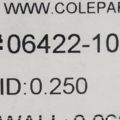 Used Cole Parmer 06422-10 Thermoplastic Tubing, 1/4in ID, 3/8in OD,1/16in, 9ft Length