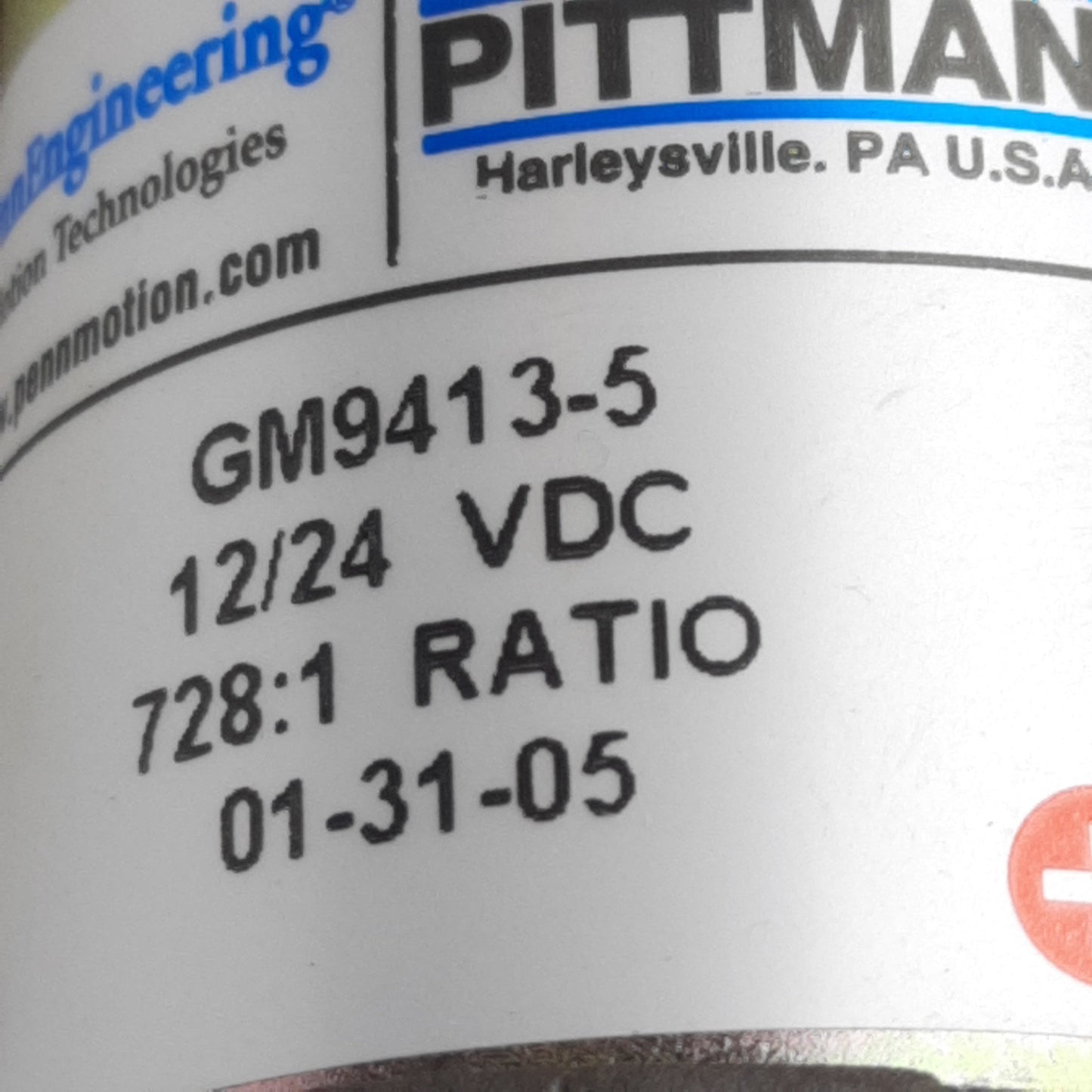 Used Pittman GM9413-5 Brushed Gearmotor, 12/24VDC, 728:1 Ratio, 175oz-in, 4rpm