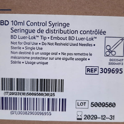 New Lot of 15 BD Luer-Lok Tip 309695 Control Syringe, Single Use 10 mL