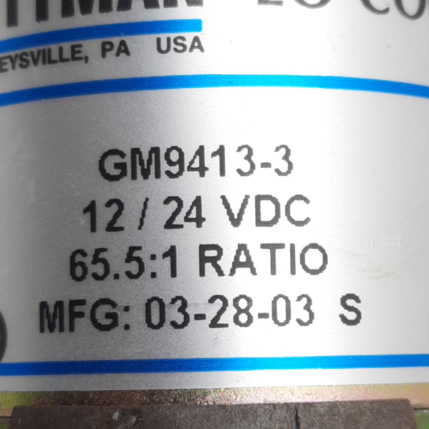 Used Pittman GM9413-3 Brushed Gearmotor, 12/24VDC, 65.5:1 Ratio, 136oz-in, 43rpm