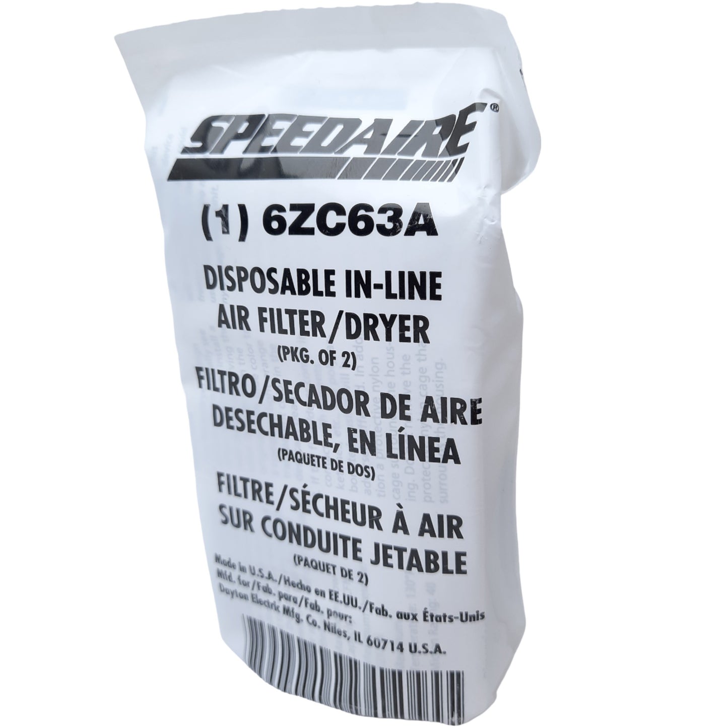 New Lot of 3 Speedaire 6ZC63A Disposable In-Line Filter/Dryer 1/4" NPT, 125 PSI