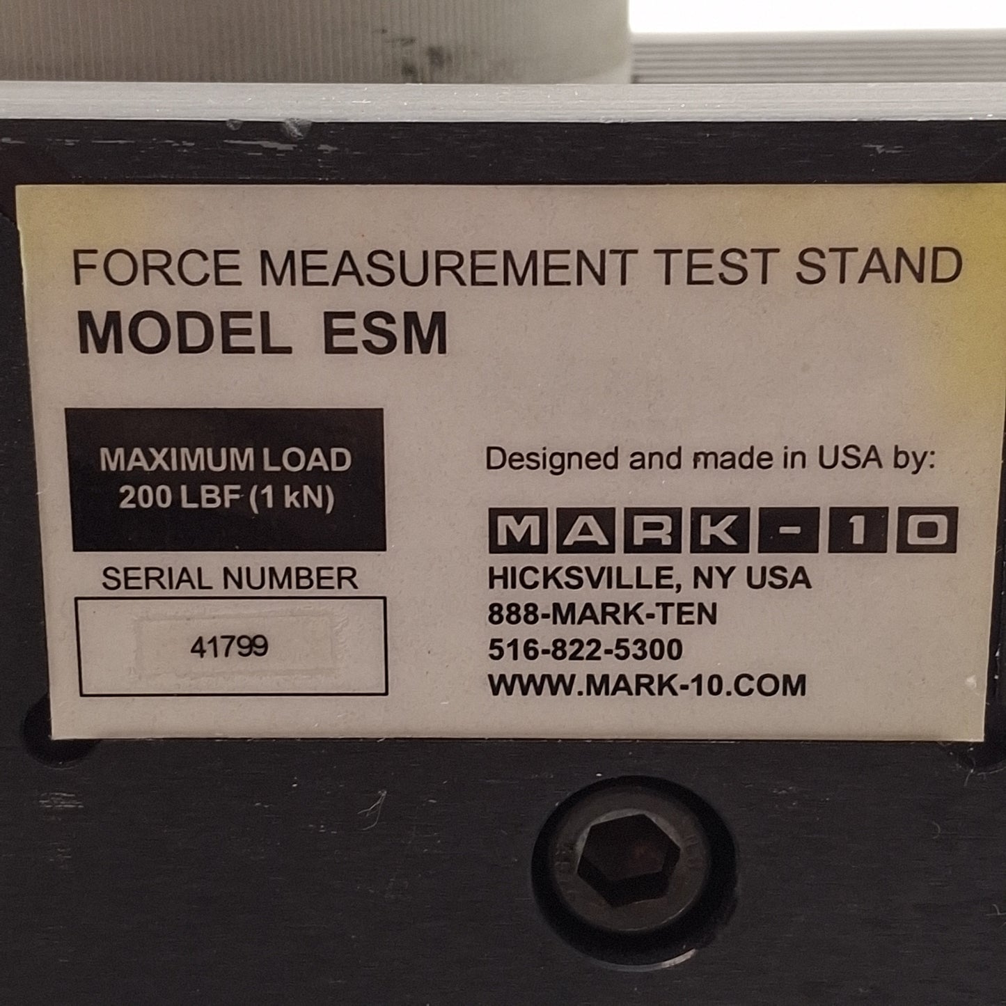 Used Mark-10 ESM Motorized Force Test Stand, 200lbf/1kN Load Capacity, 80-240VAC