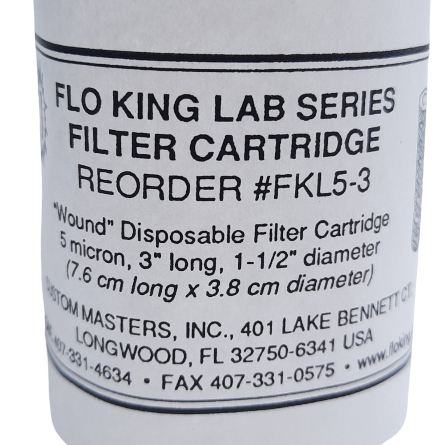 New Lot of 5 Flo King FKL5-3 Lab Series Disposable Filter Cartridge 5 Micron 3" Long