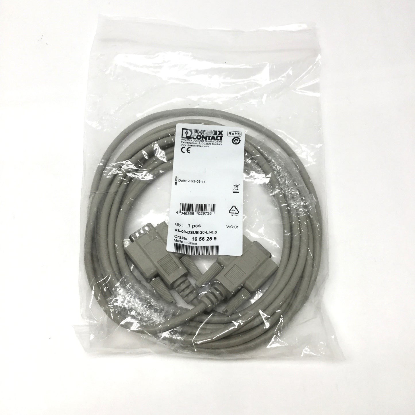 New Phoenix Contact VS-09-DSUB-20-LI-5,0 1656259 Cable Assembly 9-Pin D-SUB M-F, 5m