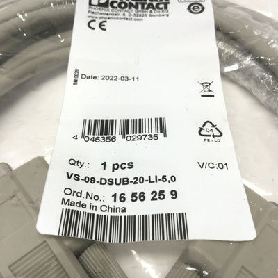 New Phoenix Contact VS-09-DSUB-20-LI-5,0 1656259 Cable Assembly 9-Pin D-SUB M-F, 5m