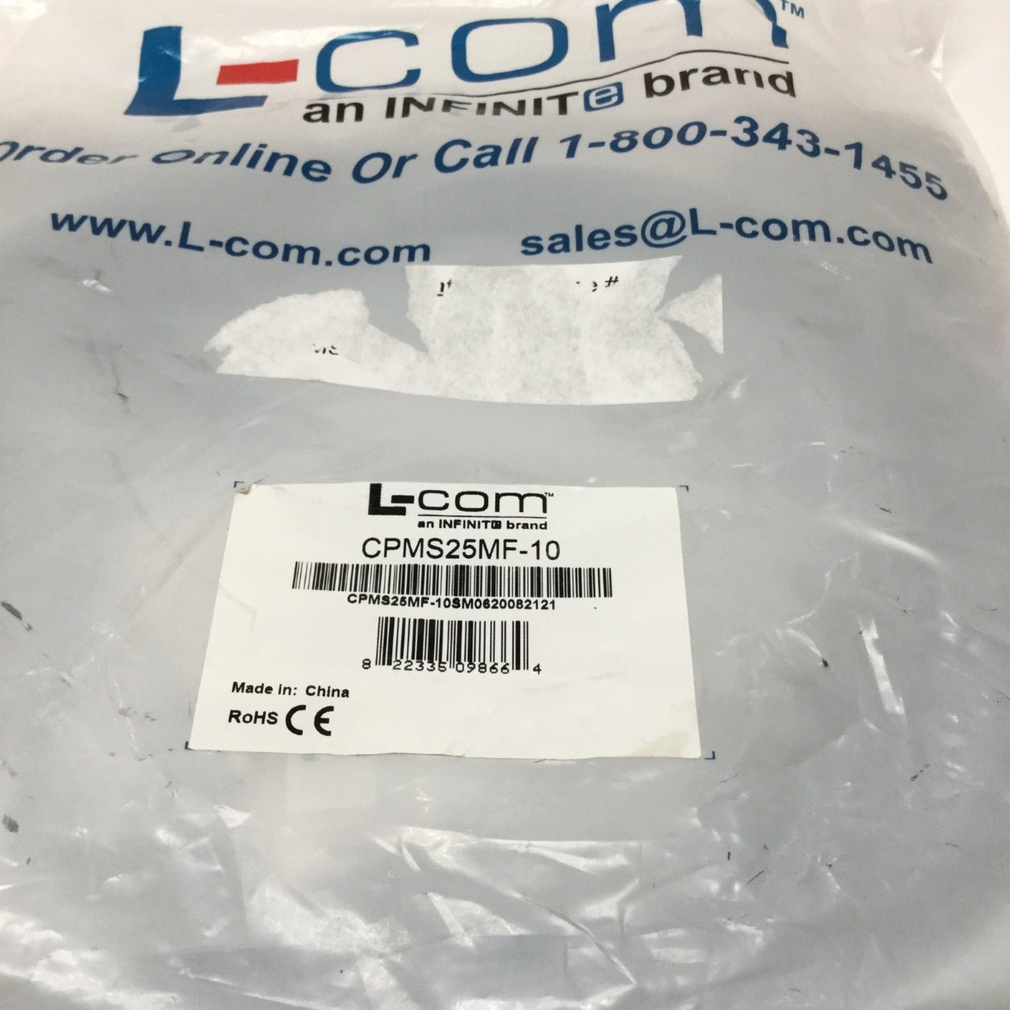 New L-COM CPMS25MF-10 Heavy Duty 25-Pin D-Sub Cable, 20AWG, 10ft Long, Male/Female