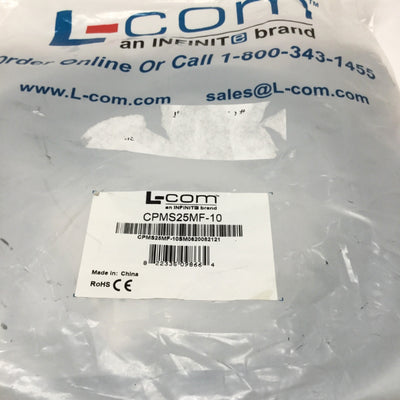 New L-COM CPMS25MF-10 Heavy Duty 25-Pin D-Sub Cable, 20AWG, 10ft Long, Male/Female
