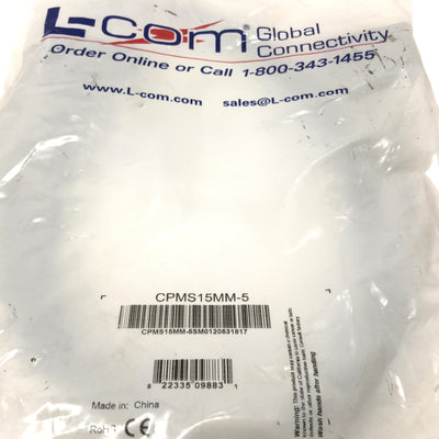 New L-COM CPMS15MM-5 Heavy Duty 15-Pin D-Sub Cable, 20AWG, 5ft Long, Male/Male