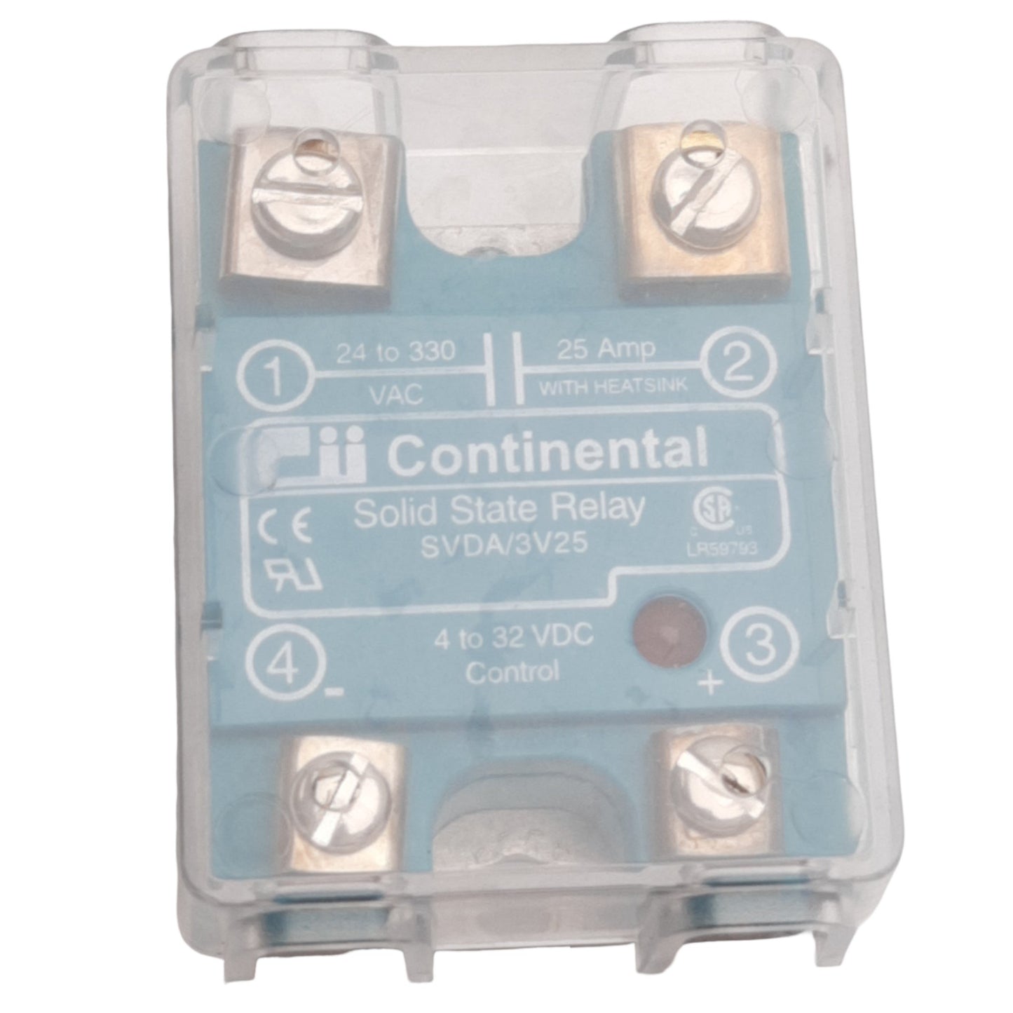 Used Continental SVDA-3V25 Solid State Relay 24-330VAC, 25A, 4-32VDC Control