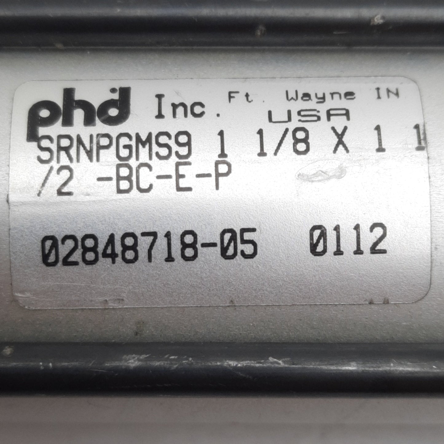 Used PHD SRNPGMS9 Pneumatic Cylinder ø1-1/8in Bore, 1-1/2in Stroke, 1/8in NPT, 150psi