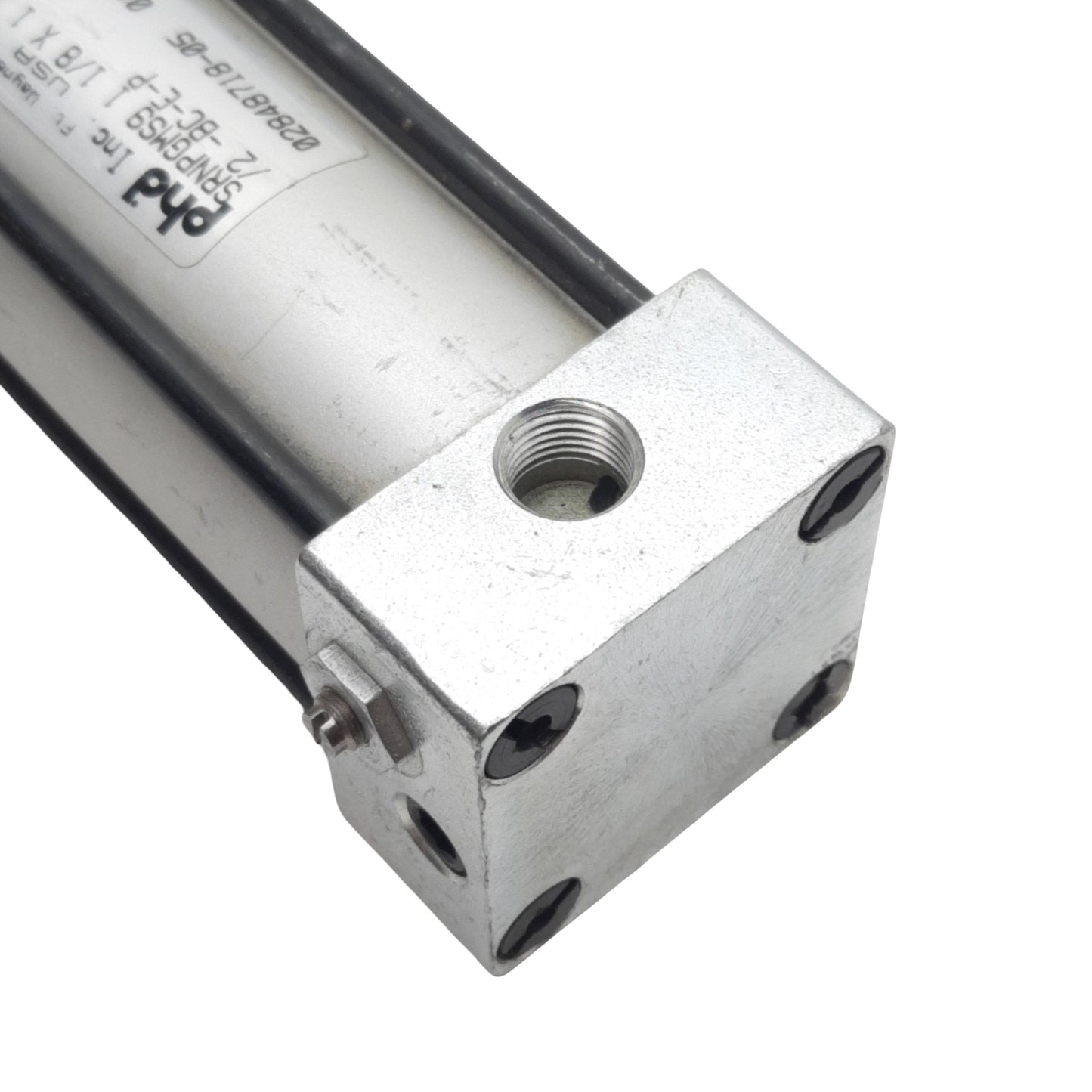 Used PHD SRNPGMS9 Pneumatic Cylinder ø1-1/8in Bore, 1-1/2in Stroke, 1/8in NPT, 150psi