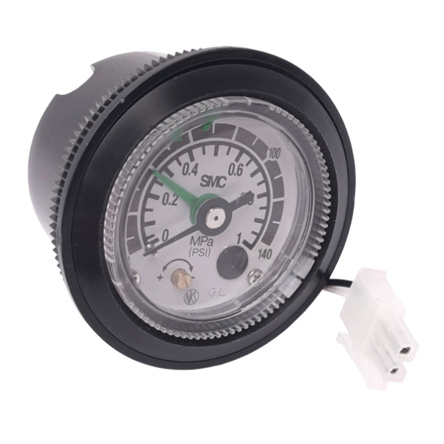 Used SMC GP46-10-01M Pressure Gauge w/ Switch, 1.0 MPa, ø42.5mm, R 1/8, 30VDC/250VAC
